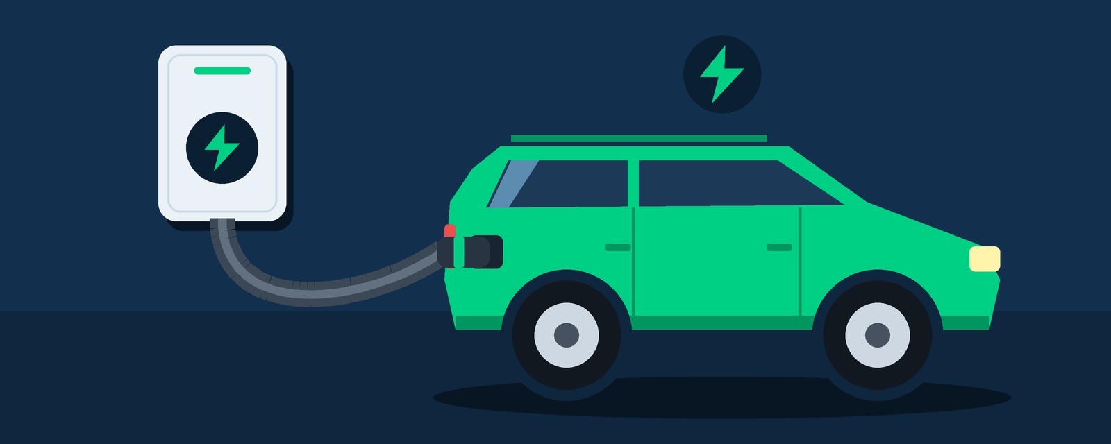 Ilustração de um wallbox carregando um SUV elétrico